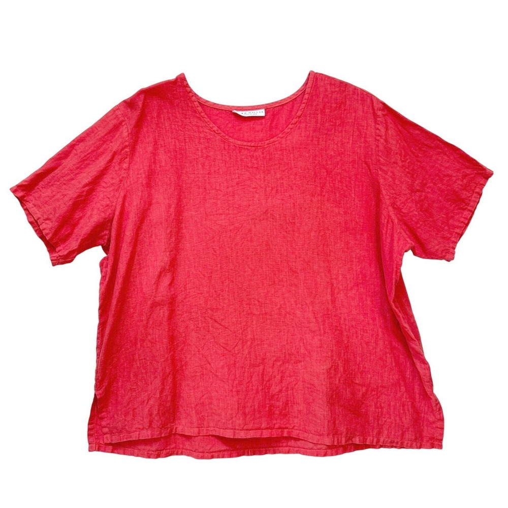 Bryn Walker Boxy Linen Top Womens Medium Red Short Sleeve Scoop Neck Lagenlook